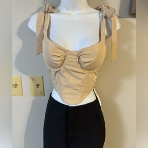 Elegant Tan Crop Top with Bow Straps